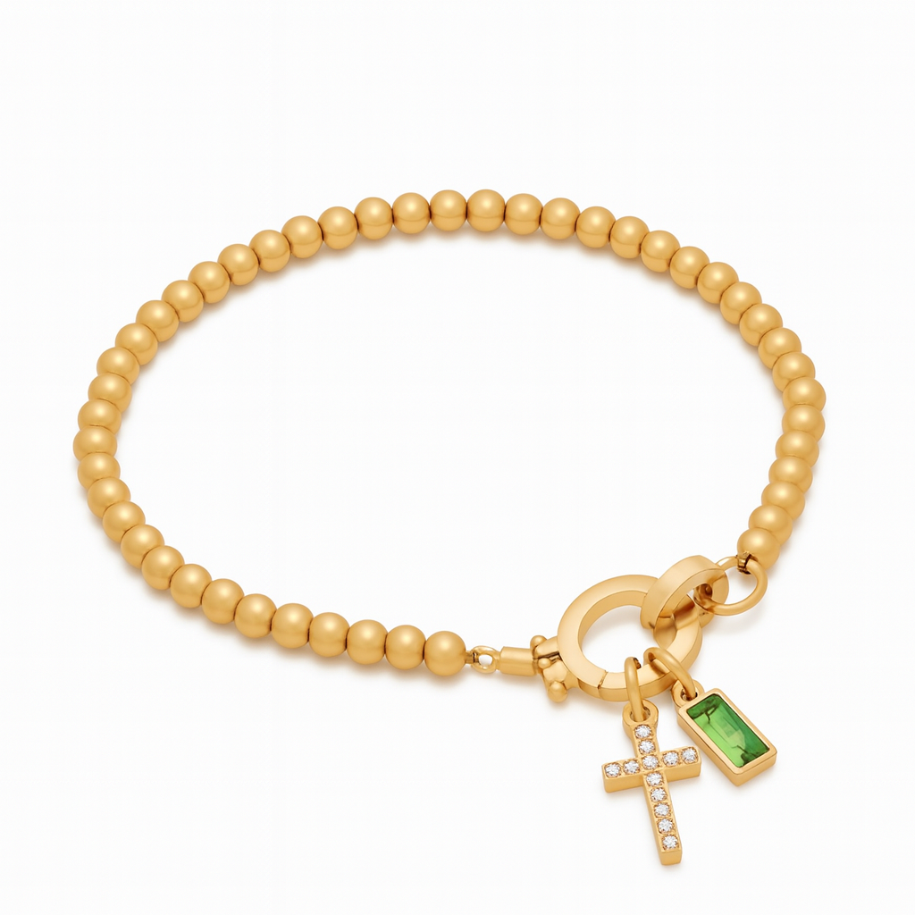 Birthstone Cross Charm Bracelet