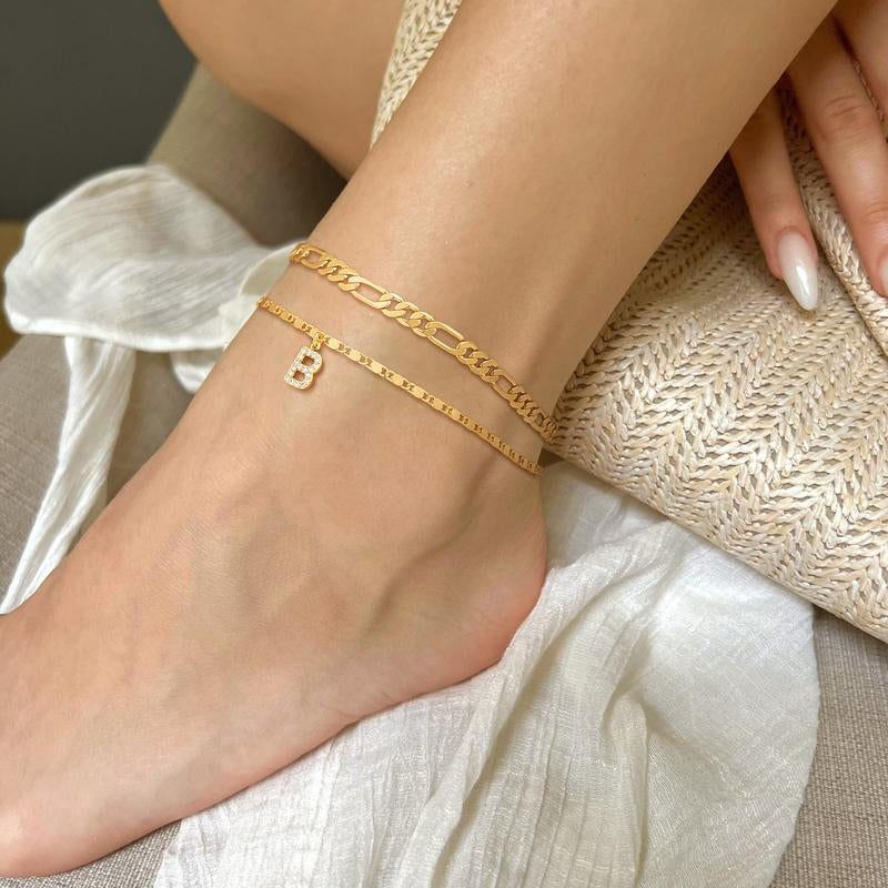 Adjustable Double Layered Initial Anklet
