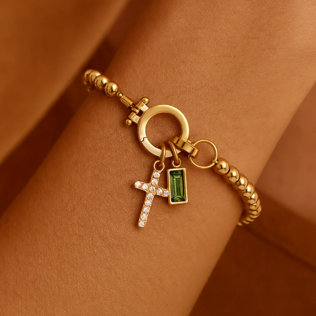 Birthstone Cross Charm Bracelet