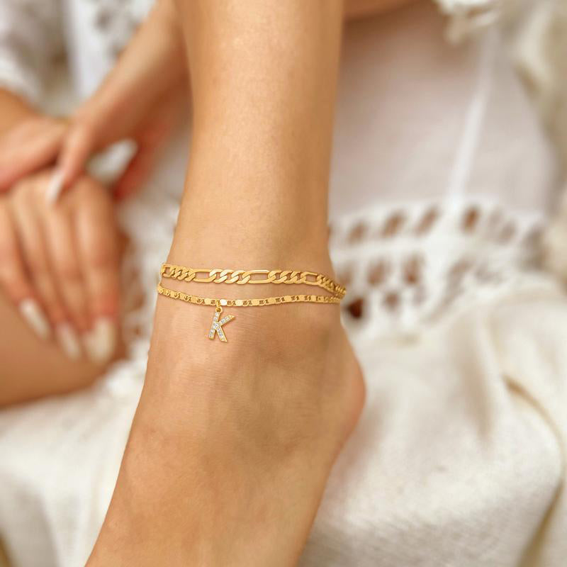 Adjustable Double Layered Initial Anklet