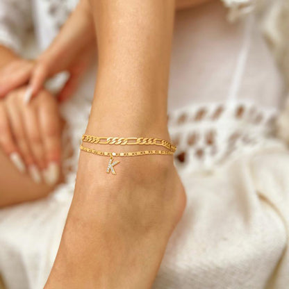 Adjustable Double Layered Initial Anklet
