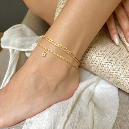 Adjustable Double Layered Initial Anklet