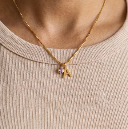 Birthstone Initial Necklace