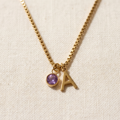 Birthstone Initial Necklace