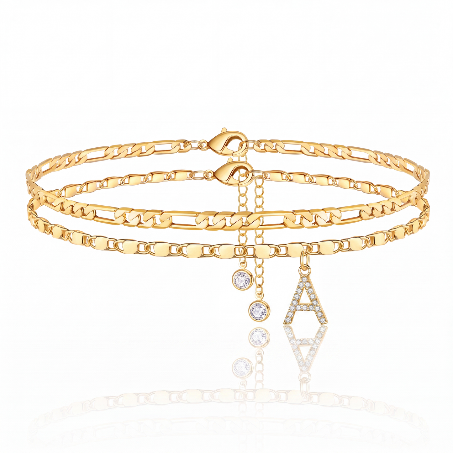 Adjustable Double Layered Initial Anklet