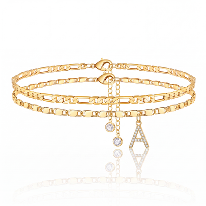Adjustable Double Layered Initial Anklet