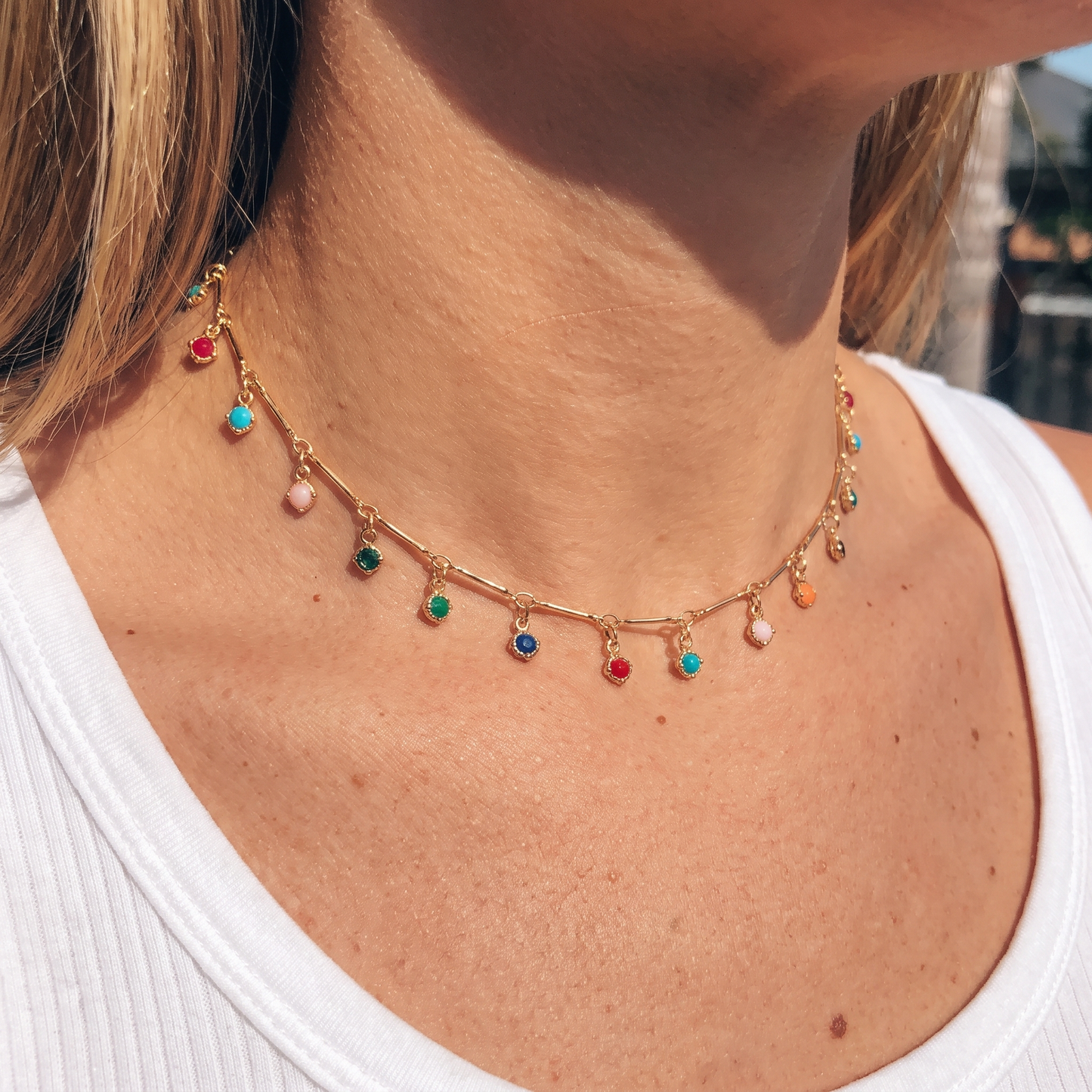 Rainbow Gemstone Drop Necklace