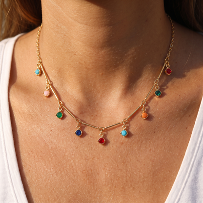 Rainbow Gemstone Drop Necklace